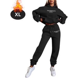 Nivard Joggingpak - Huispak - Volwassenen - Trainingspak - Comfortabel - Joggingsbroek - Tracksuit - Dames - Zwart - XL