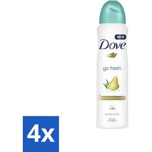4 x Dove - Deodorant - Spray Go Fresh Pear & Aloe - Frisse en verzorgende geur - 250 ml - Dove Deodorant - Anti-transpirant - Deodorant Spray - Peer Geur - Aloë Vera