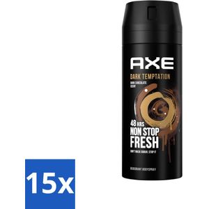 15 x AXE - Deodorant Spray - Dark Temptation - Chocoladegeur - Verleidelijk Fris - 150 ml - Frisheid - Verleidelijke Geur