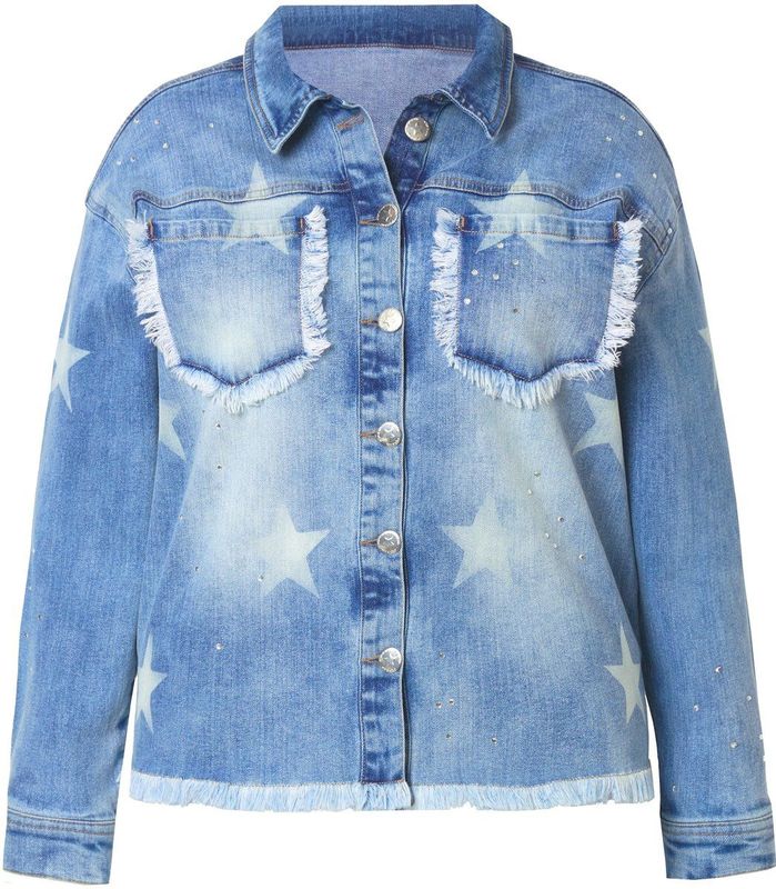 Angel of Style - Dames - Denim jas sterren glittersteentjes - Blue stone - Maat 44