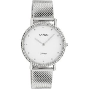 OOZOO Vintage series - zilverkleurige horloge met zilverkleurige metalen mesh armband - C20050 - Ø34