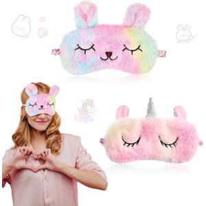 2 stuks schattige 3D-slaapmaskers voor kinderen pluche en ultrazacht, ideaal voor dutjes en op reis