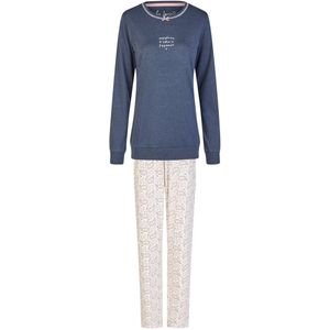 By Louise Dames Winter Pyjama Set Lang Interlock Blauw/Wit Print - Maat S