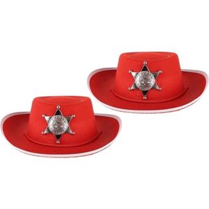 2x stuks rode vilt cowboyhoed voor kinderen - carnaval verkleed hoeden