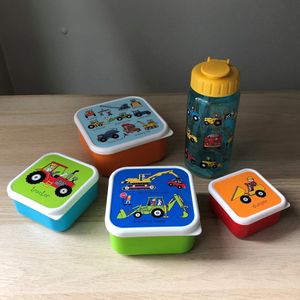 Tractor werkvoertuigen drinkfles en kleine snackboxjes set 4 stuks - Tyrrell Katz