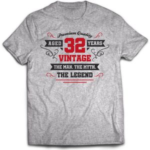 32 Jaar Legend - Feest kado T-Shirt Heren / Dames - Antraciet Grijs / Rood - Perfect Verjaardag Cadeau Shirt - grappige Spreuken, Zinnen en Teksten. Maat XL