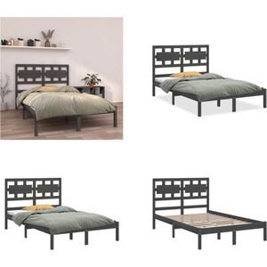 vidaXL Bedframe massief hout grijs 120x200 cm - Bedframe - Bedframes - Tweepersoonsbed - Bed