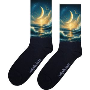 Maan - Opkikkertje - Grote golven - vogels - Liefde - Grappige sokken - Valentijn cadeau - Verjaardag - Geluk - Grappige sokken - Leuke sokken - Vrolijke sokken - Kleur - Kerst sokken - Vaderdag - Moederdag - Socks maken Happy - 37-44