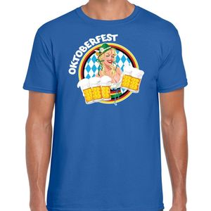 Bellatio Decorations Oktoberfest verkleed t-shirt heren - Duitsland/duits bierfeest kleding - blauw S