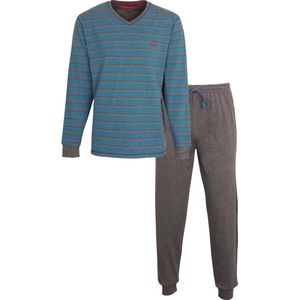 MEQ Heren Pyjama - Nachtkleding - Gestreept - Donker Grijs - Maat M