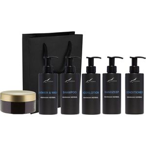 Compleet pakket Hammam Herbal - Shower & Wash + Shampoo + Bodylotion + Handzeep + Conditioner + Scrubzout 300 gram - 300 ml per fles - complete set van 6 stuks - met luxe gift tas - cadeau - giftset voor hem en haar