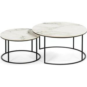 Salontafel van Artiva | Licht Bruin Marmerlook | Salontafels Rond | Set van 2 Salontafels rond | Ø70 Ø60 - Gecoat frame | Bijzettafels