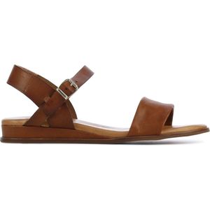 Red Rag Sandalen Dames / Damesschoenen - Leer  - Sleehak hoogte  4 cm - 79370 - Cognac - Maat 39