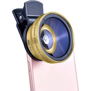 2-in-1 Camera Lens Kit voor Mobiele Telefoon - 0.45x Groothoeklens en Macro Lens - Geschikt voor Alle telefoontypes-Goud Set