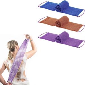 3 stuks - Afrikaanse gaasspons met handvat - Lange Afrikaanse exfoliërende gaashanddoek - Gaasbadspons - Lichaamsrugscrubber - Verwijdert vuil - Flexibel - Paars, blauw, koffie - 14x75 cm - Geschikt om mee te baden