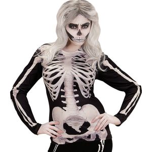 Widmann - Spook & Skelet Kostuum - T-Shirt Lange Mouwen Bettina Botje Vrouw - Zwart, Zwart / Wit - Small / Medium - Halloween - Verkleedkleding