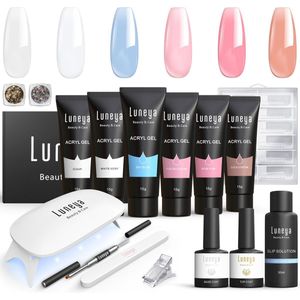 Luneya Luxe Polygel Kit - Polygel Nagels Starterspakket - Inclusief UV LED lamp - 6 Kleuren - Blue Rosé