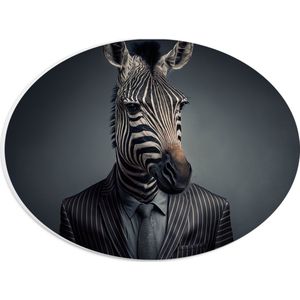 PVC Schuimplaat Ovaal - Gestreepte Zebra in Gestreeot Zakelijk Pak met Stropdas - 28x21 cm Foto op Ovaal (Met Ophangsysteem)