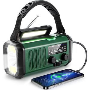 Noodradio, 10000 MAh Weerradio, Radio Op Zonne-energie Met Handmatige Oplader (ondersteunt AM/FM-frequenties), Ingebouwde Zaklamp En Leeslamp, SOS-noodalarm, Mobiele Telefoonoplader Voor Binnen/buiten-Groen