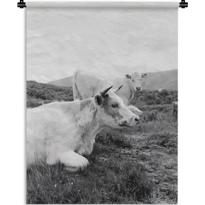 Wandkleed Koeien in zwart wit - Uitrustende koeien op een berg Wandkleed katoen 150x200 cm - Wandtapijt met foto