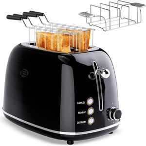 Equivera Broodrooster met Tostiklemmen - Meerdere Warmteniveaus - Toaster - Brede Sleuven - Retro Toaster - Croque Monsieur