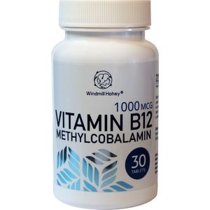 Ultra Vitamin B 12 Premium Methylcobalamine B12 - Energieboost met hoge potentie, ondersteuning van de zenuwgezondheid en stofwisseling - Veganistisch 30 tabletten - Windmill Hohey