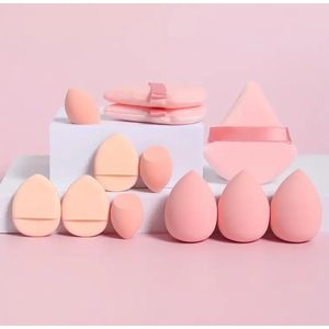 Elegance - 12-delige universele make-upsponsjesset, inclusief 3 poederdonsjes, 3 mini-luchtkussenwolkjes, 3 beautyblenders en 3 mini beautyblenders