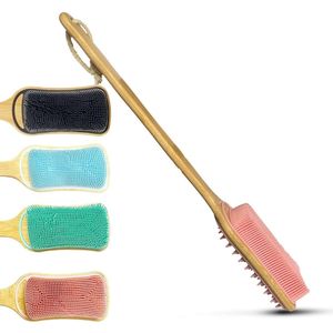 Rugscrubber van siliconen voor de gevoelige huid - Exfoliërende lichaamsscrubber met lange steel en loofah - Zachte reinigingsscrub voor vrouwen en mannen