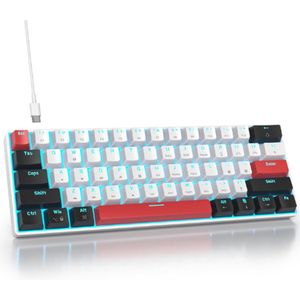 60% Toetsenbord - Bedraad Mini Mechanisch Gaming Toetsenbord met Blauwe LED Achtergrondverlichting - 61 Anti-Ghosting Toetsen - Amerikaanse QWERTY voor PC en Kantoor Gaming