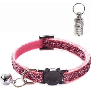 Kattenhalsband met veiligheidssluiting + adreskoker en belletje - Glitter look - Verstelbaar - 19 / 32 cm - Halsband kat - Kattenbandje - Cat - Kitten - Katten halsband - Roze