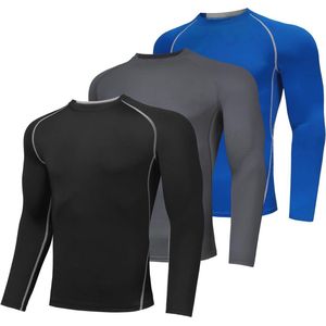 Compressieshirt voor heren - 3 stuks thermoshirts met lange mouwen voor fitness, hardlopen en wielrennen