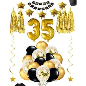 35 jaar verjaardag feest pakket Versiering Ballonnen voor feest 35 jaar. Ballonnen slingers sterren opblaasbare cijfers 35