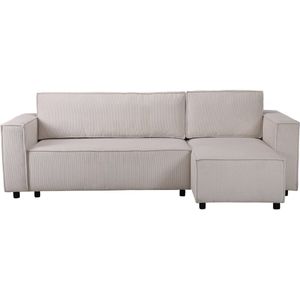 Hoekbank slaapbank meubel bank opbergruimte links rechts ribfluweel velours ""Montaigne S"" - 3 zits - Beige - lichtbruin