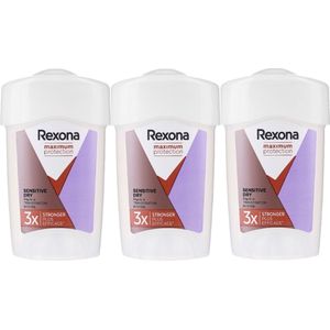 Rexona Max. Protection Cream Sensitive Dry Deodorant - 3x45ml - 3x Sterker en Effectiever 96H Lang - Meest Gekozen Deo - Deodorant Vrouw Voordeelverpakking