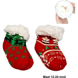 Warme Baby Fluffy Kerst Sokken 2 stuks -12-24 maanden fleece voering en anti-slip Youhomy Huissokken voor wintermaanden - Happy Christmas wintersokken Antislip baby, peuter, Meisjes, Jongens| Cadeauset Youhomy sokken