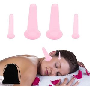 Anti-cellulitis-cupping 4 stuks set siliconen gezichtscopjes - Dubbele kin reduceer vacuüm cupping voor gezicht en lichaam (Roze)