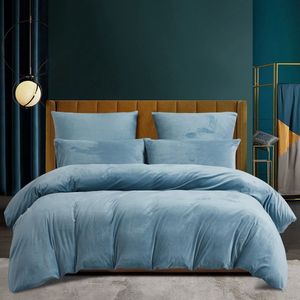 La'Moussawi ® Pluche beddengoed, 135 x 200 cm, winter, wollig, blauw, lichtblauw, dekbedovertrek, set, fleece, flanel, winterbeddengoed, warm microvezel, pluche beddengoed en hoofdkussensloop 80 x 80 cm,