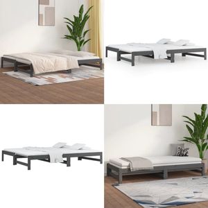 vidaXL Slaapbank uitschuifbaar massief grenenhout grijs 2x(90x200) cm - Slaapbank - Slaapbanken Bedbank - Bed Bank - Slaap Bank