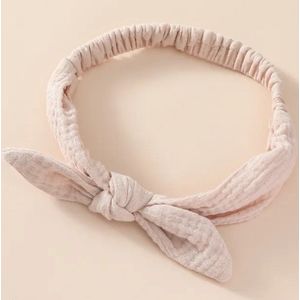 Haarband Hafsa Poederroze - Smalle en zachte baby haarband van hydrofiele stof met een strikje | haaraccessoires voor meisjes kinderen babies