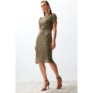 Trendyol Zilveren Bodycon Glitter Gebreide Pailletten Elegante Avondjurk Tprss24El00108