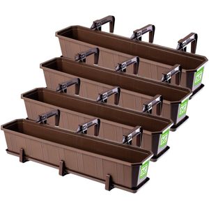 KADAX Set van 3 plantenbakken met binnenpot, 46,5/57,5/68 cm hoogte, crèmekleurig, weerbestendige en robuuste bloempot van kunststof, bloempotten voor