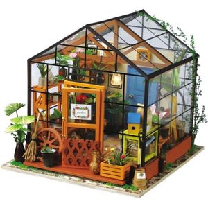 Modelbouw Miniatuur Bouwpakket -Cathy's Flower House - Hout/Papier/Kunststof - 195mm hoog x 175mm breed x 175mm diep - Met Lampje