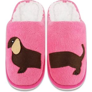 Teckel - hond - sloffen - pantoffels - roze - slippers - teckelprint - maat 40/41