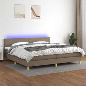 The Living Store Boxspring Bed - Taupe - 203 x 200 cm - LED - Pocketvering matras - Huidvriendelijk topmatras - Montagehandleiding inbegrepen - USB-aansluiting