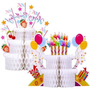 Allecto plus - Tafeldecoratie voor verjaardag - Kleurrijke Honingraattaarten - Verjaardagsfeestdecoratie - Voor kinderen, vrouwen, en volwassenen - 2 stuks (3-laags en 2-laags)