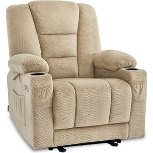 Mara Luxe Massagestoel - Elektrisch Verstelbaar - Relaxstoel - Ligfunctie - USB - Drankhouder - Stof - Beige - 94 x 90 x 105 cm