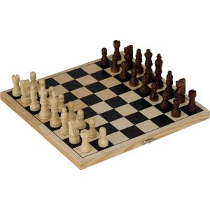 Houten schaakbord opvouwbaar 26 x 26 cm inclusief schaakstukken - Schaakspel - Schaken
