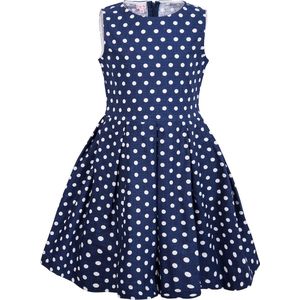 La V  Stippen jurk met steekzakken Donkerblauw 122