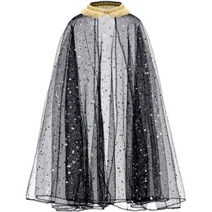 PartyDeco Verkleed cape - met sterretjes - zwart - voor kinderen - 3-7 jaar - Halloween thema