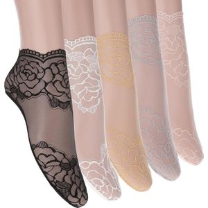 Kanten Enkelsokken No Show Sokken Ruches Mesh Kant Visnet Casual Sokken Vrouwen Meisje Zwart One Size